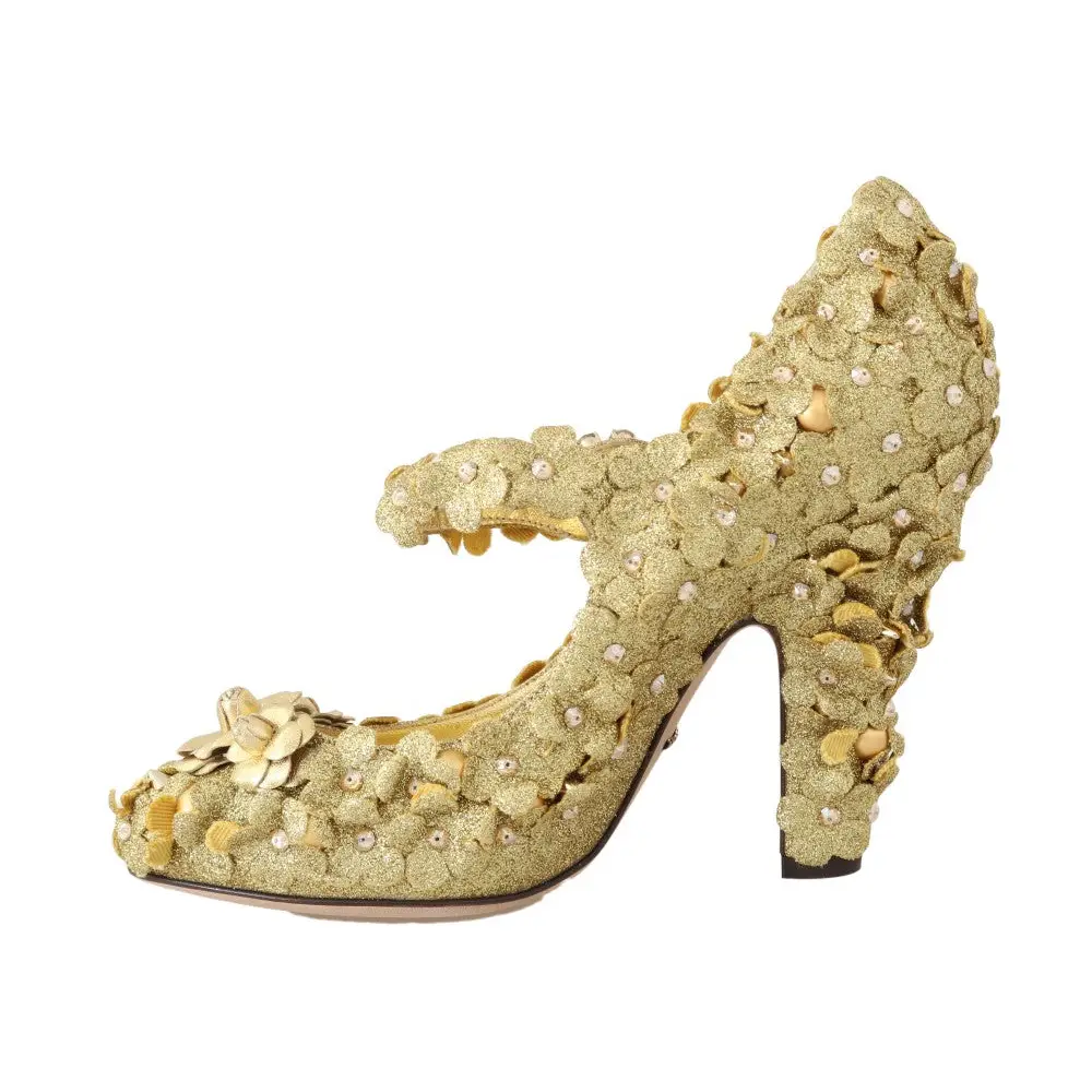Dolce & Gabbana Gold Floral Kristall Mary Janes Pumps - EU36/US5.5