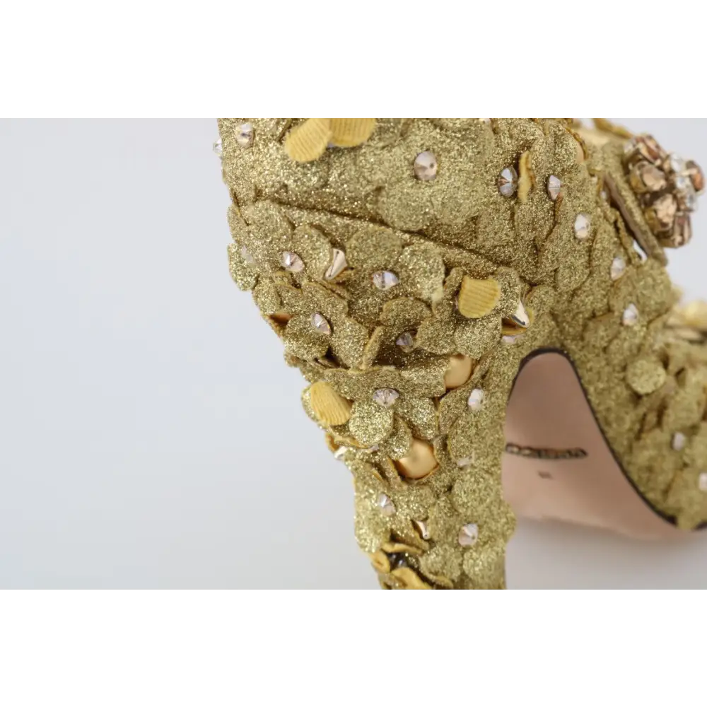 Dolce & Gabbana Gold Floral Kristall Mary Janes Pumps - EU36/US5.5