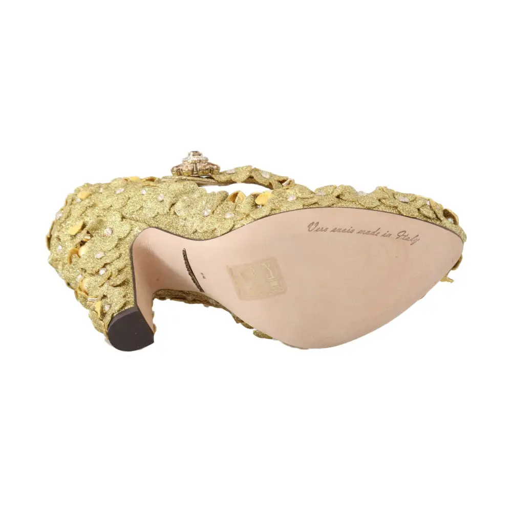 Dolce & Gabbana Gold Floral Kristall Mary Janes Pumps - EU36/US5.5