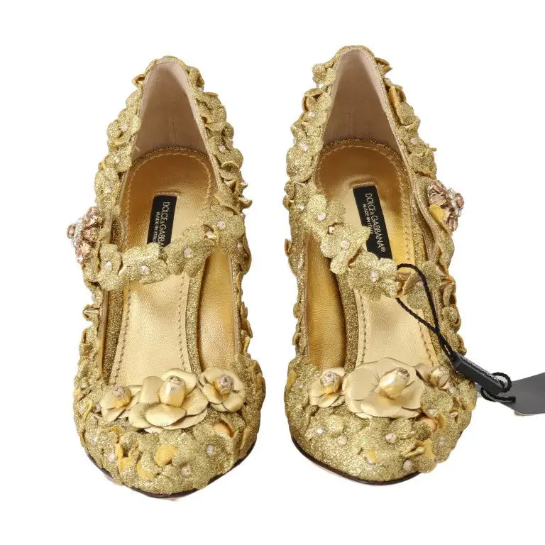 Dolce & Gabbana Gold Floral Kristall Mary Janes Pumps - EU36/US5.5