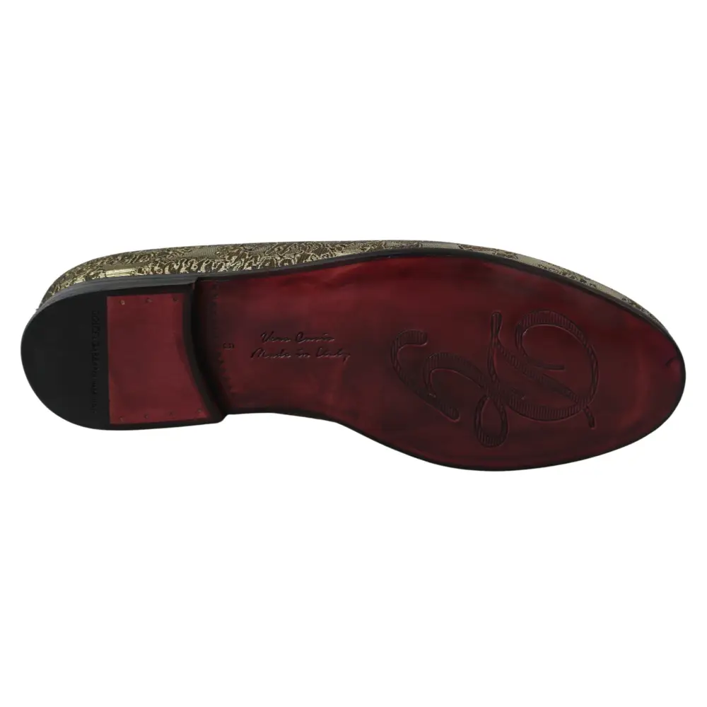 Dolce & Gabbana Gold Jacquard Flats Herren Loafers Schuhe