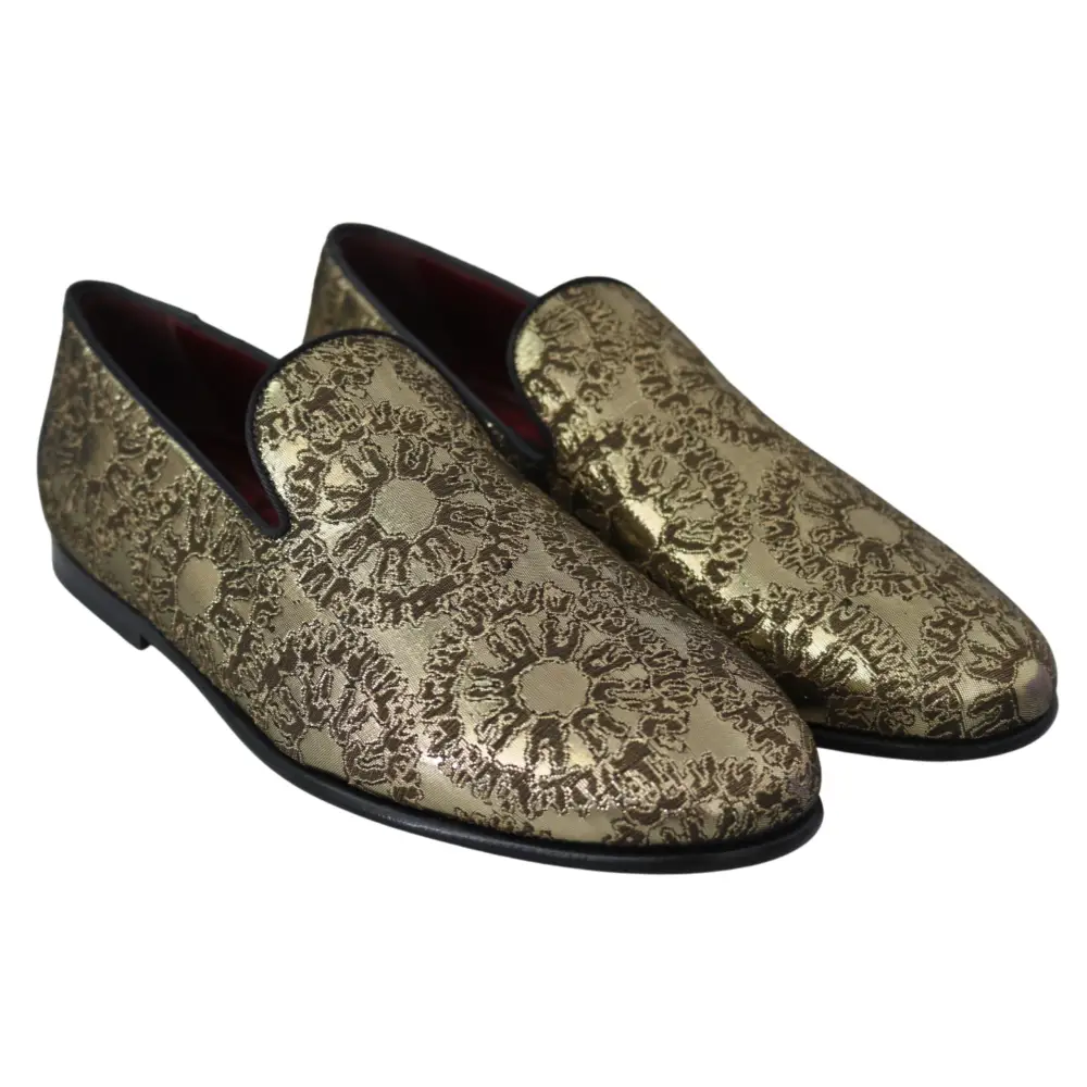 Dolce & Gabbana Gold Jacquard Flats Herren Loafers Schuhe