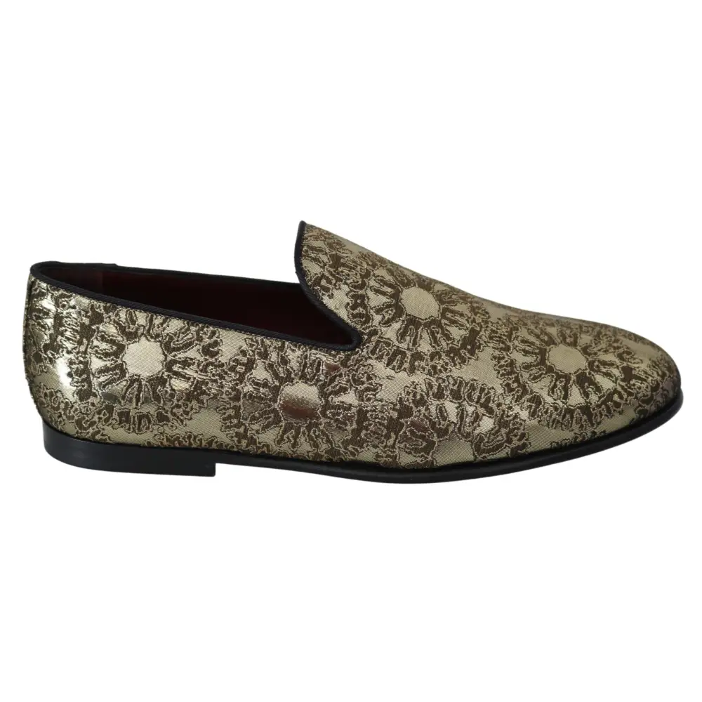 Dolce & Gabbana Gold Jacquard Flats Herren Loafers Schuhe
