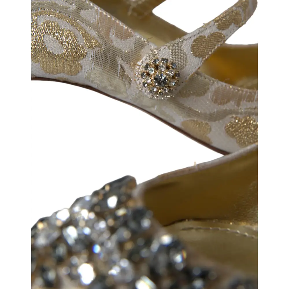 Dolce & Gabbana Gold Jacquard Kristall Mary Janes Pumps Schuhe