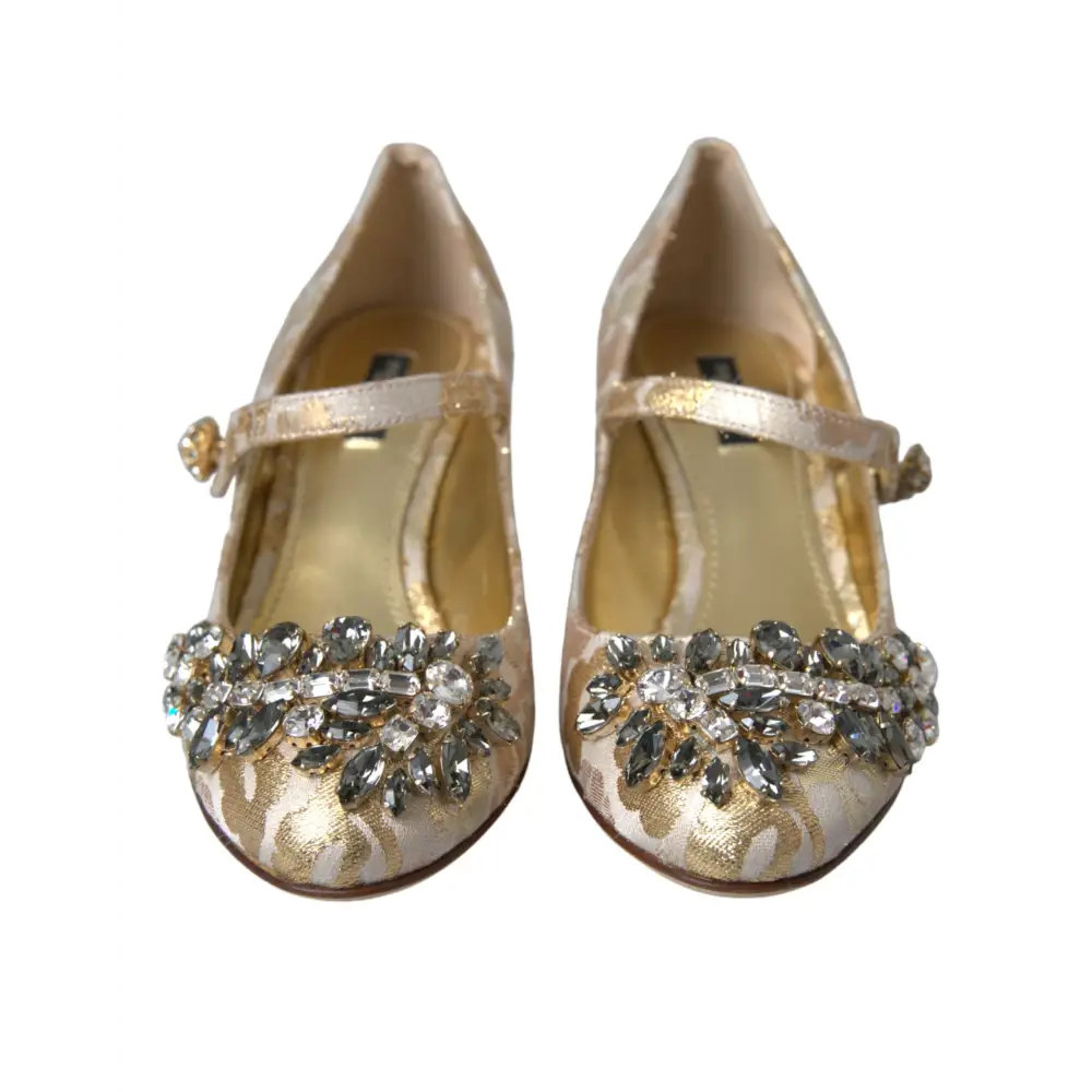 Dolce & Gabbana Gold Jacquard Kristall Mary Janes Pumps Schuhe