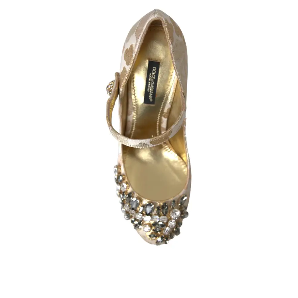 Dolce & Gabbana Gold Jacquard Kristall Mary Janes Pumps Schuhe