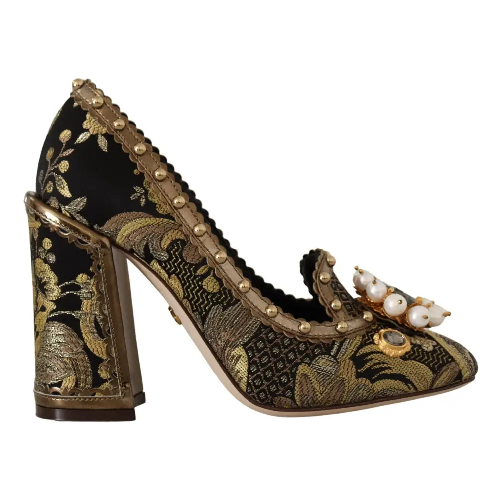Dolce & Gabbana Gold Kristall Quadratische Zehe Brokat Pumps Schuhe - EU36/US5.5