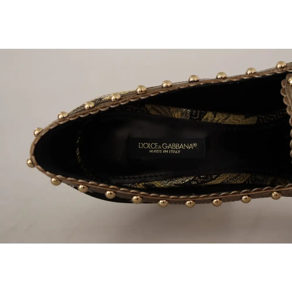 Dolce & Gabbana Gold Kristall Quadratische Zehe Brokat Pumps Schuhe - EU36/US5.5