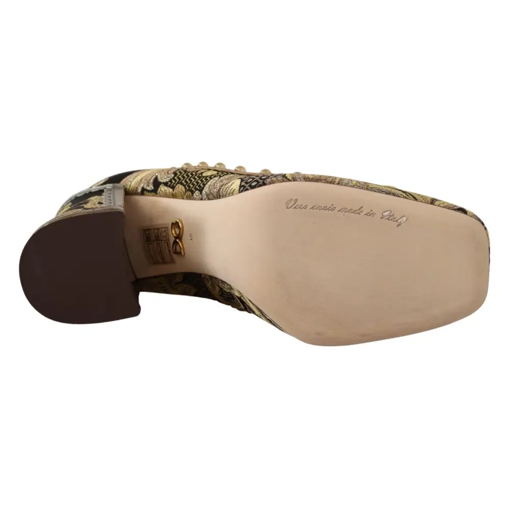 Dolce & Gabbana Gold Kristall Quadratische Zehe Brokat Pumps Schuhe - EU36/US5.5