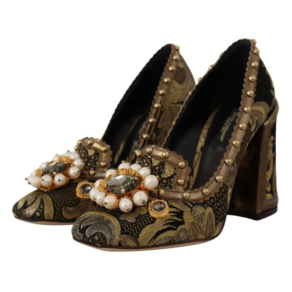 Dolce & Gabbana Gold Kristall Quadratische Zehe Brokat Pumps Schuhe - EU36/US5.5