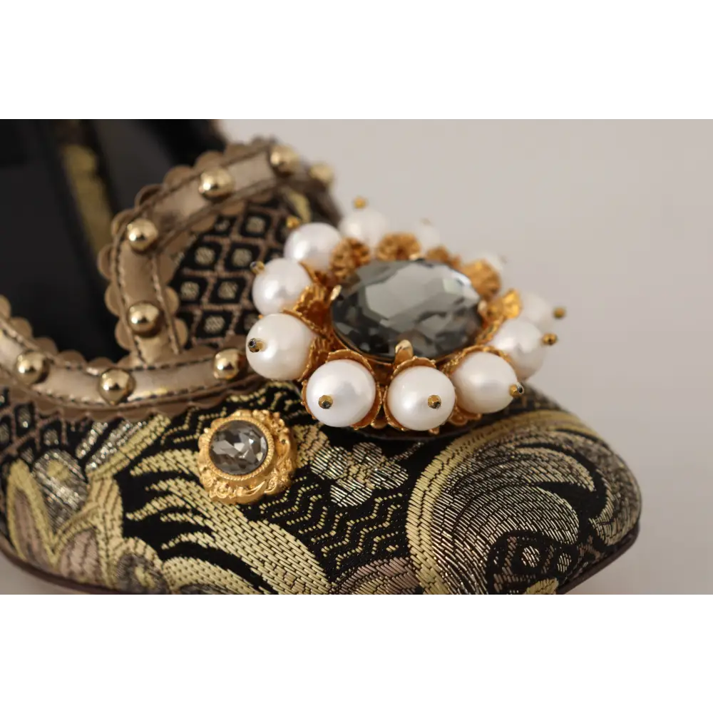 Dolce & Gabbana Gold Kristall Quadratische Zehe Brokat Pumps Schuhe - EU36/US5.5