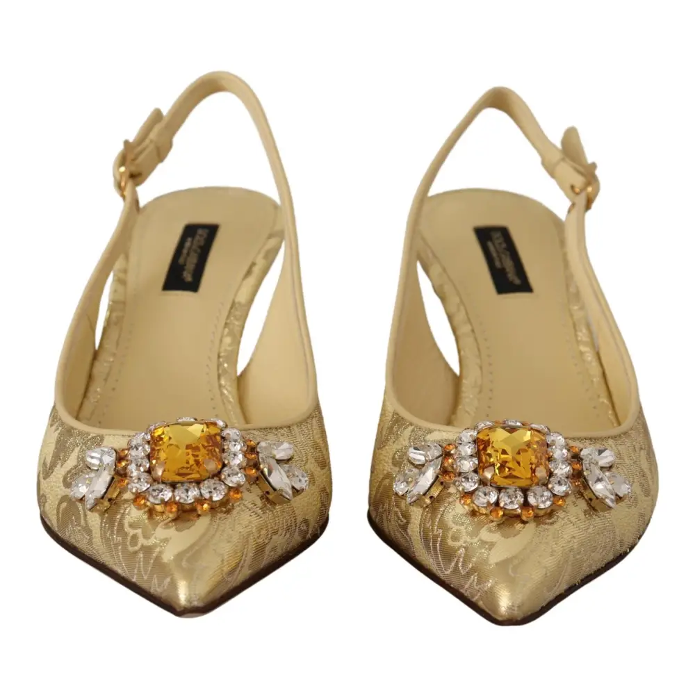 Dolce & Gabbana Gold Kristall Slingbacks Pumps Heels Schuhe
