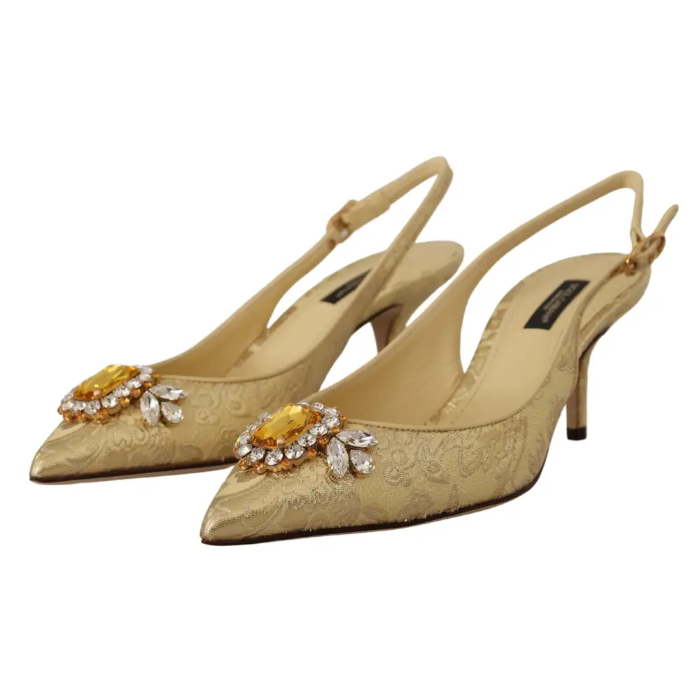 Dolce & Gabbana Gold Kristall Slingbacks Pumps Heels Schuhe