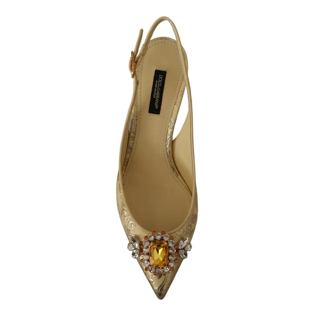 Dolce & Gabbana Gold Kristall Slingbacks Pumps Heels Schuhe