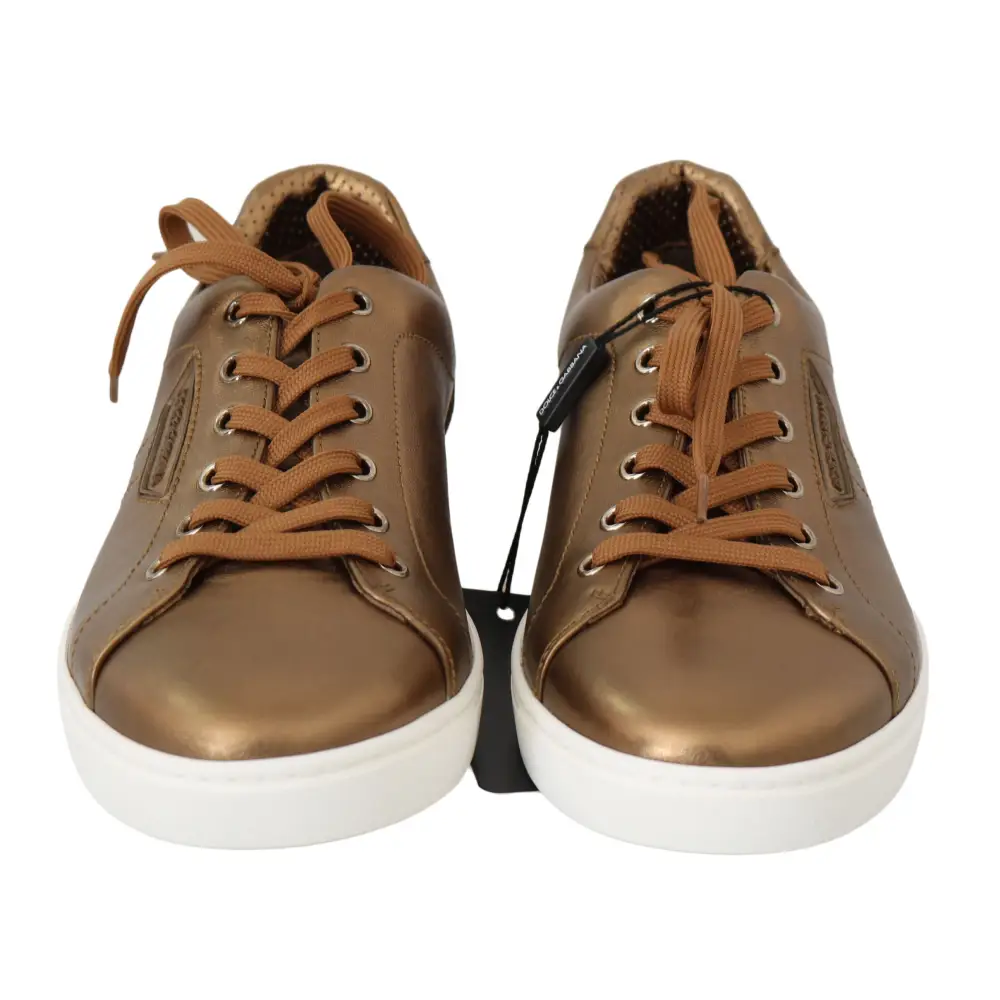 Dolce & Gabbana Gold Leder Herren Casual Turnschuhe - EU39/US6