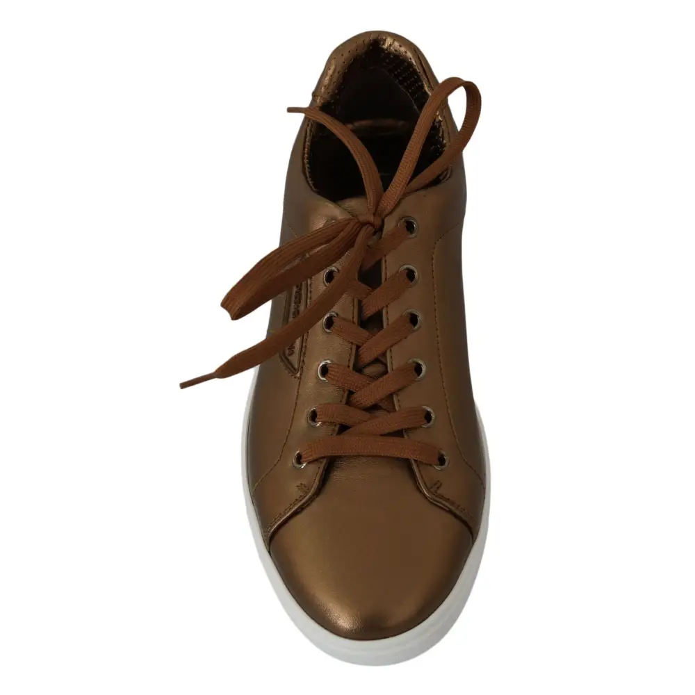 Dolce & Gabbana Gold Leder Herren Casual Turnschuhe - EU39/US6