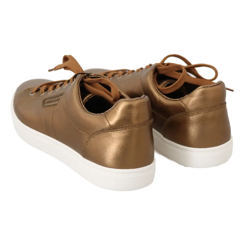 Dolce & Gabbana Gold Leder Herren Casual Turnschuhe - EU39/US6