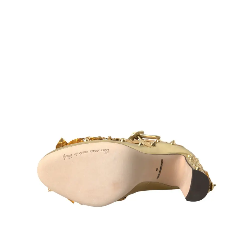 Dolce & Gabbana Gold Leder Kristall Mary Janes Pumps Schuhe - EU36/US5.5