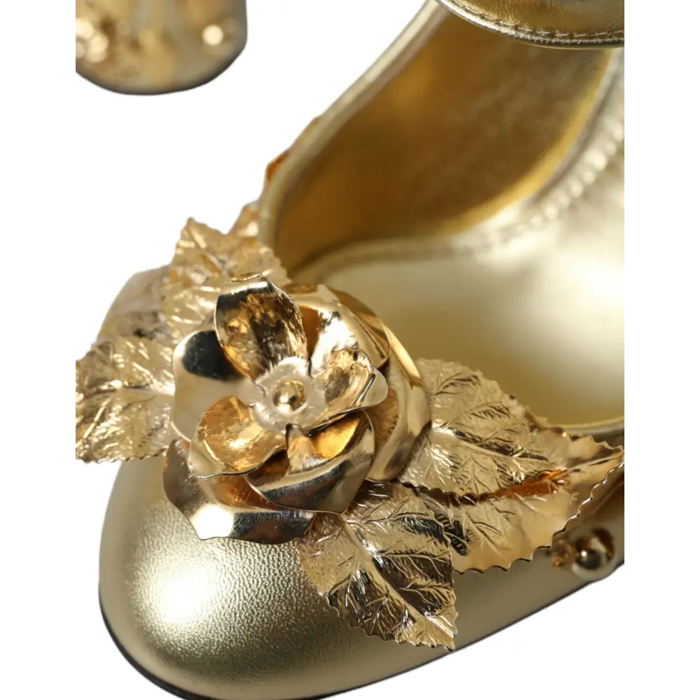 Dolce & Gabbana Gold Leder Kristall Mary Janes Pumps Schuhe - EU36/US5.5