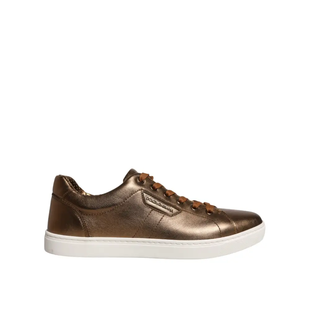 Dolce & Gabbana Gold Leder Logo London Herren Sneaker Schuhe - EU40.5/US7.5