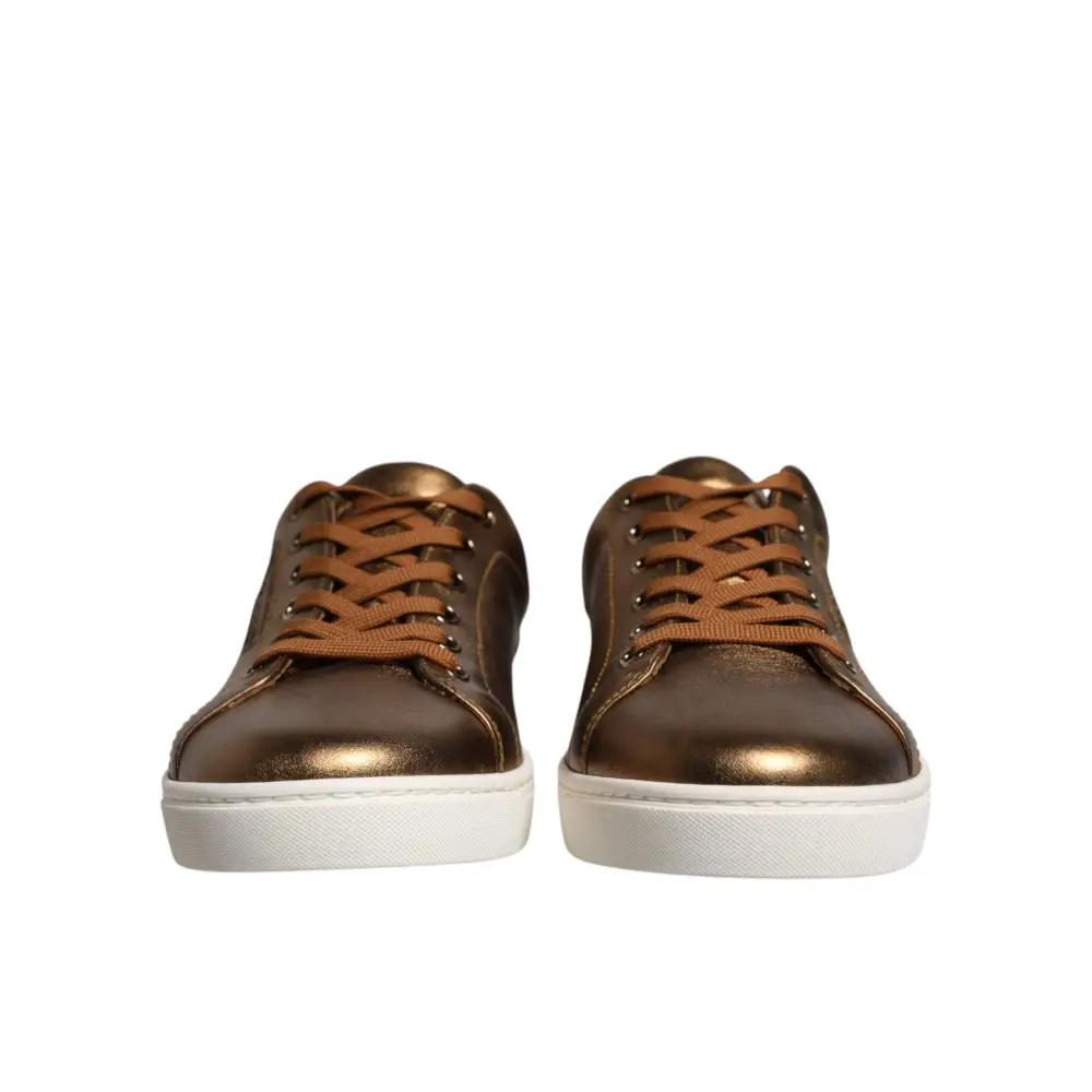 Dolce & Gabbana Gold Leder Logo London Herren Sneaker Schuhe - EU40.5/US7.5