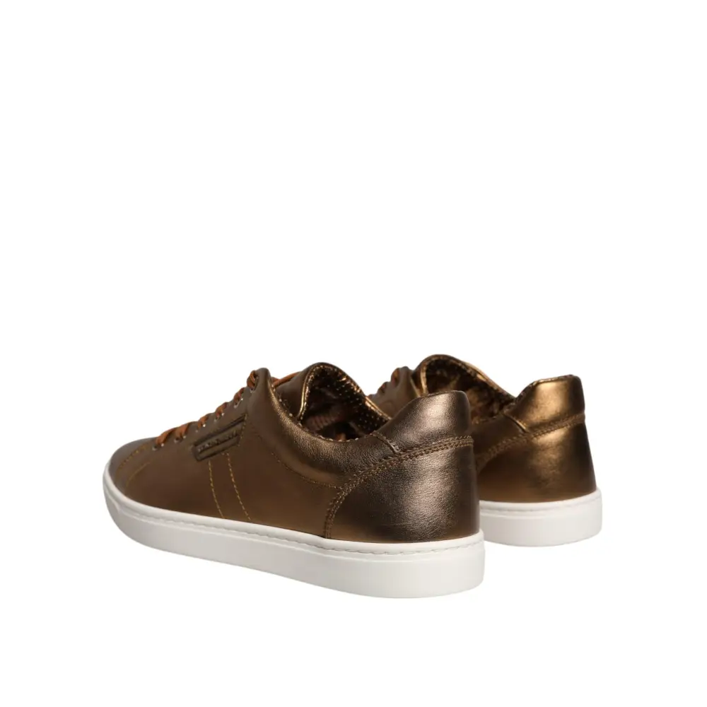 Dolce & Gabbana Gold Leder Logo London Herren Sneaker Schuhe - EU40.5/US7.5