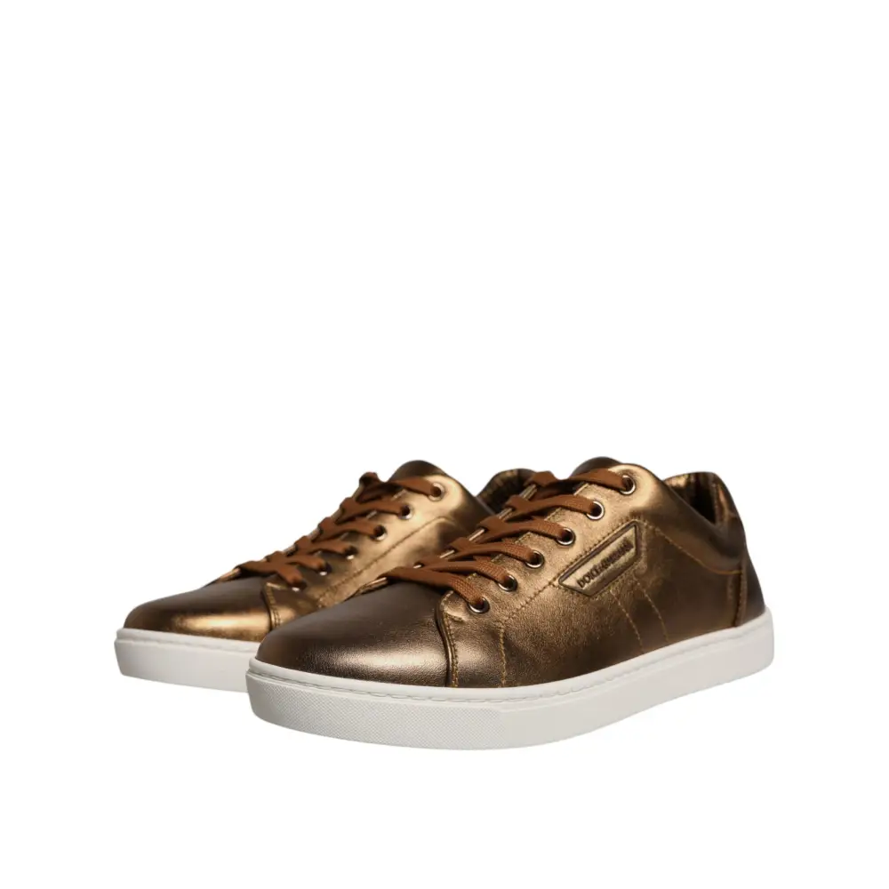 Dolce & Gabbana Gold Leder Logo London Herren Sneaker Schuhe - EU40.5/US7.5
