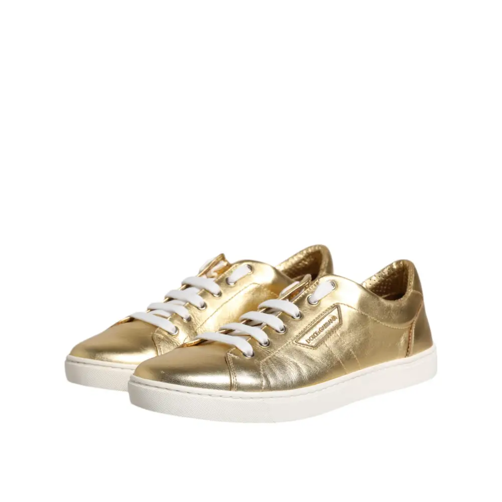 Dolce & Gabbana Gold Leder Logo London Männer Turnschuhe Schuhe - EU41.5/US8.5