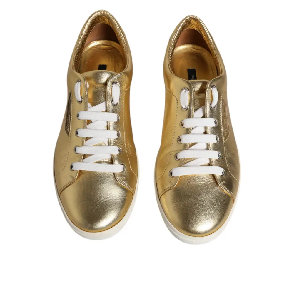 Dolce & Gabbana Gold Leder Logo London Männer Turnschuhe Schuhe - EU41.5/US8.5