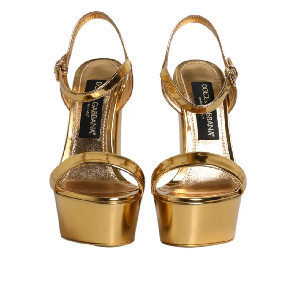 Dolce & Gabbana Gold Leder Plateau Keira Sandalen Schuhe - EU36/US5.5