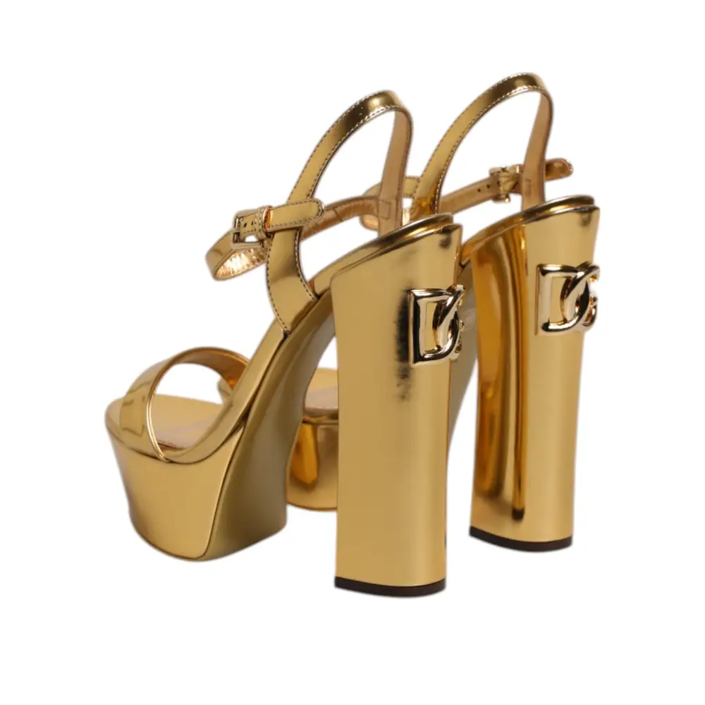 Dolce & Gabbana Gold Leder Plateau Keira Sandalen Schuhe - EU36/US5.5