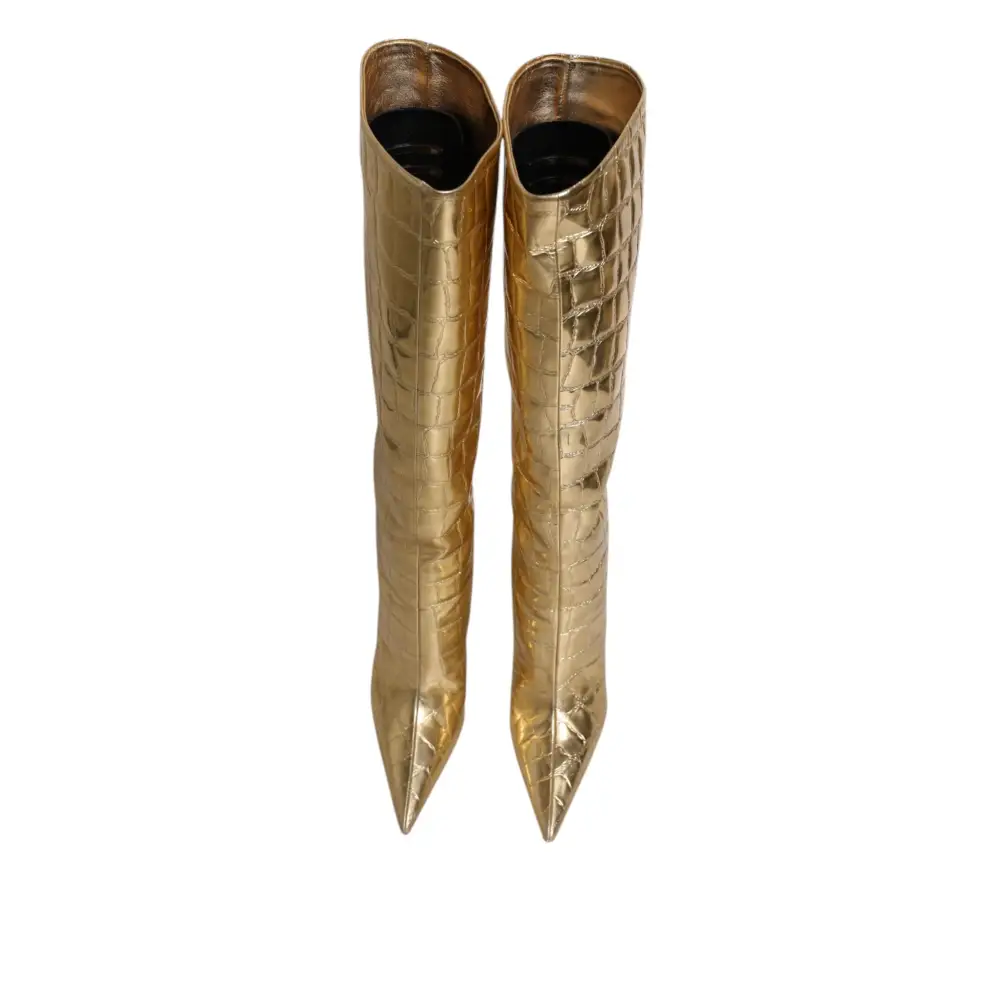 Dolce & Gabbana Gold Leder Stiletto Heels Hohe Stiefel Schuhe