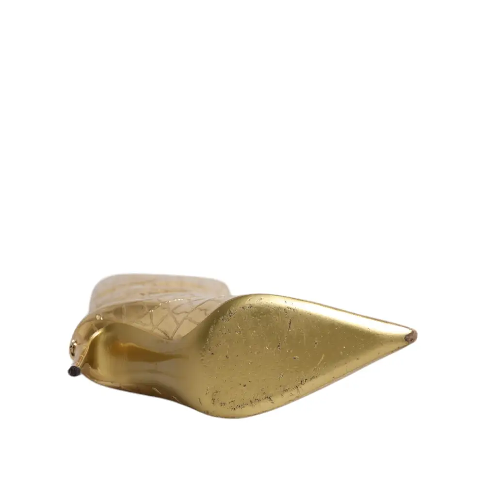 Dolce & Gabbana Gold Leder Stiletto Heels Hohe Stiefel Schuhe