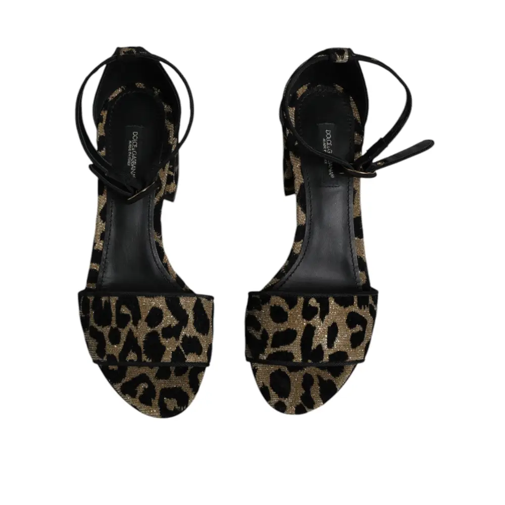 Dolce & Gabbana Gold Leopard Knöchel Strap Heels Sandalen Schuhe - EU36.5/US6
