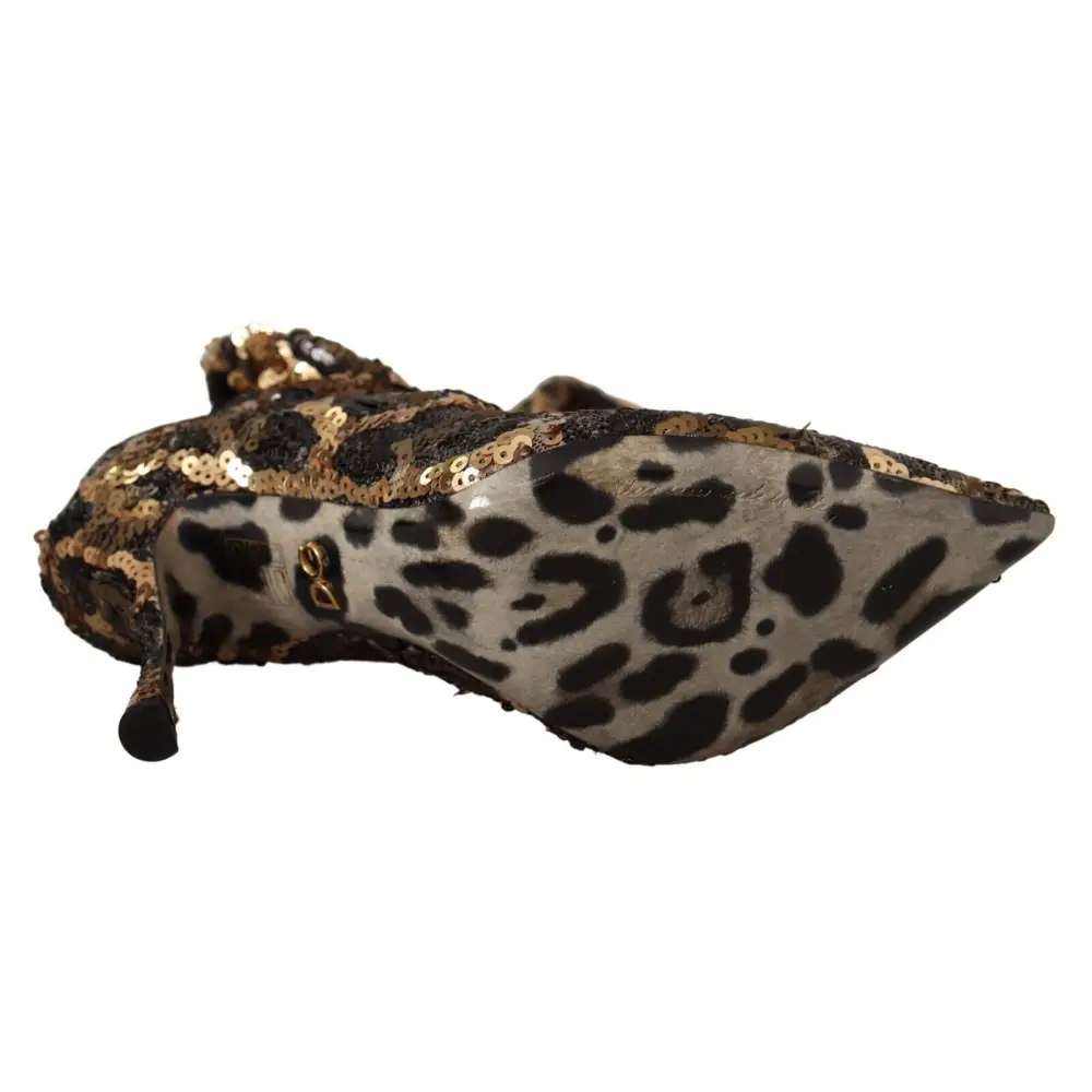Dolce & Gabbana Gold Leopard Pailletten Heels Stiefel Schuhe - EU39.5/US9