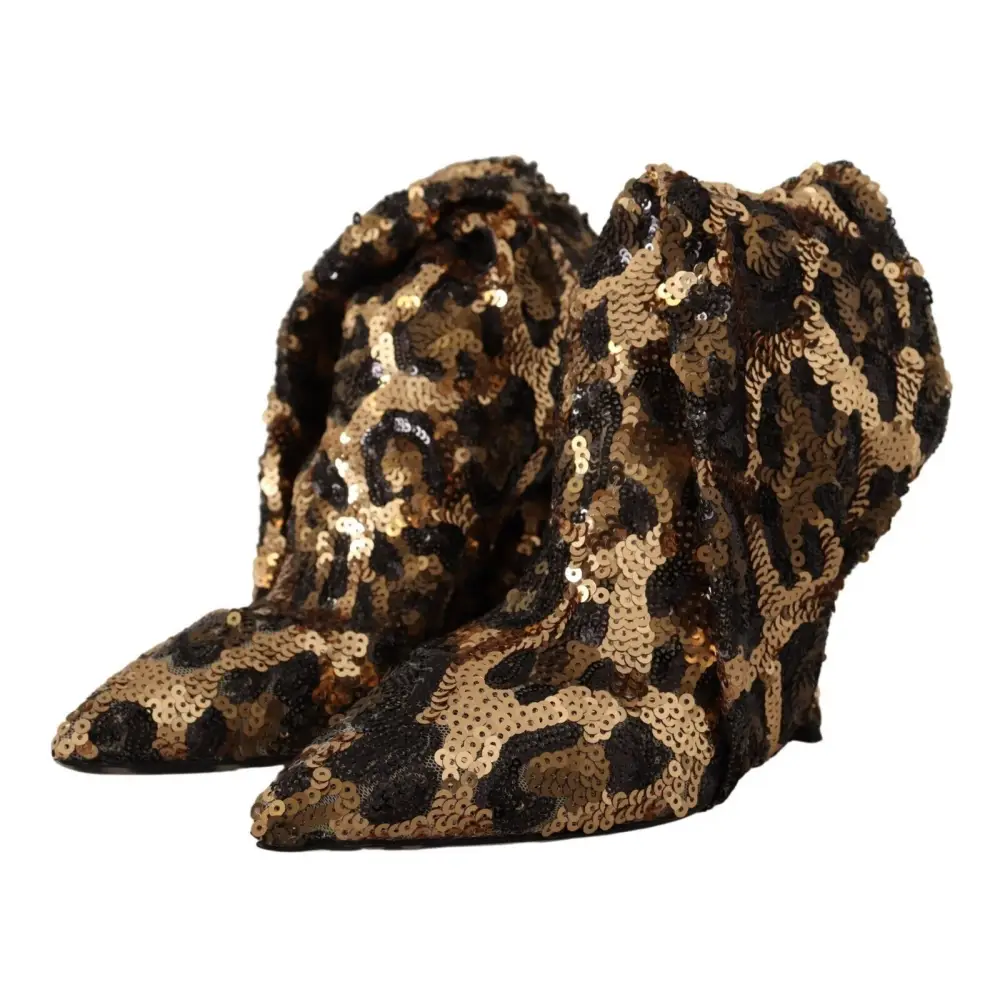 Dolce & Gabbana Gold Leopard Pailletten Heels Stiefel Schuhe - EU39.5/US9