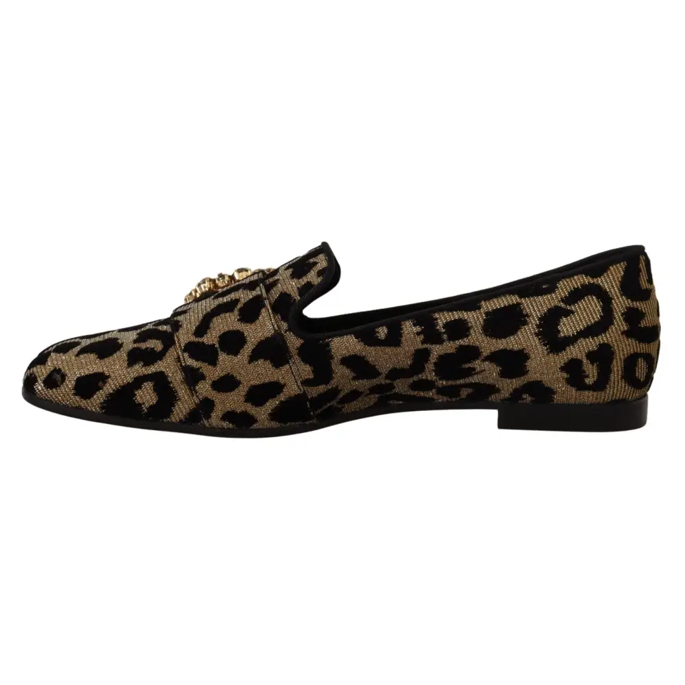 Dolce & Gabbana Gold Leopard Print Kristalle Loafers Schuhe - EU36.5/US6