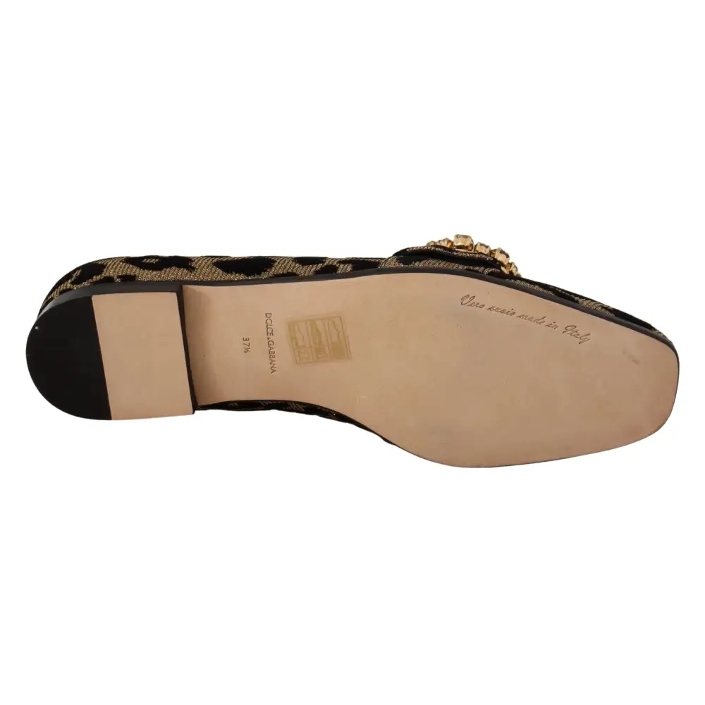 Dolce & Gabbana Gold Leopard Print Kristalle Loafers Schuhe - EU36.5/US6