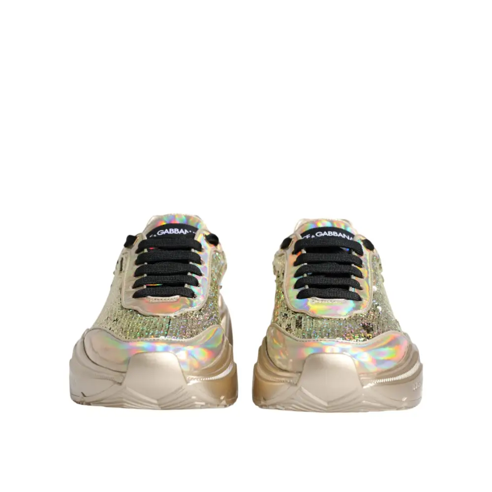 Dolce & Gabbana Gold Pailletten Iridiscent Daymaster Turnschuhe Schuhe