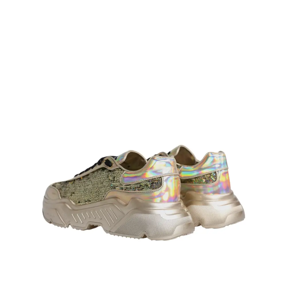 Dolce & Gabbana Gold Pailletten Iridiscent Daymaster Turnschuhe Schuhe