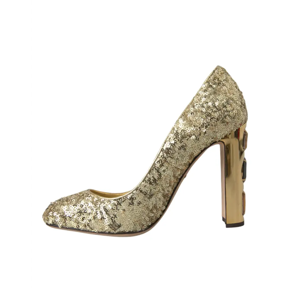 Dolce & Gabbana Gold Pailletten Kristall Absätze Pumps Schuhe