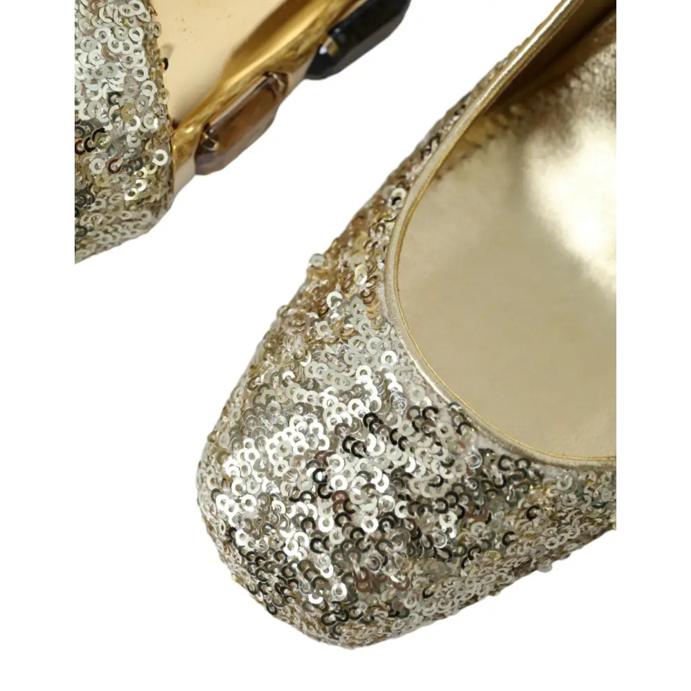 Dolce & Gabbana Gold Pailletten Kristall Absätze Pumps Schuhe