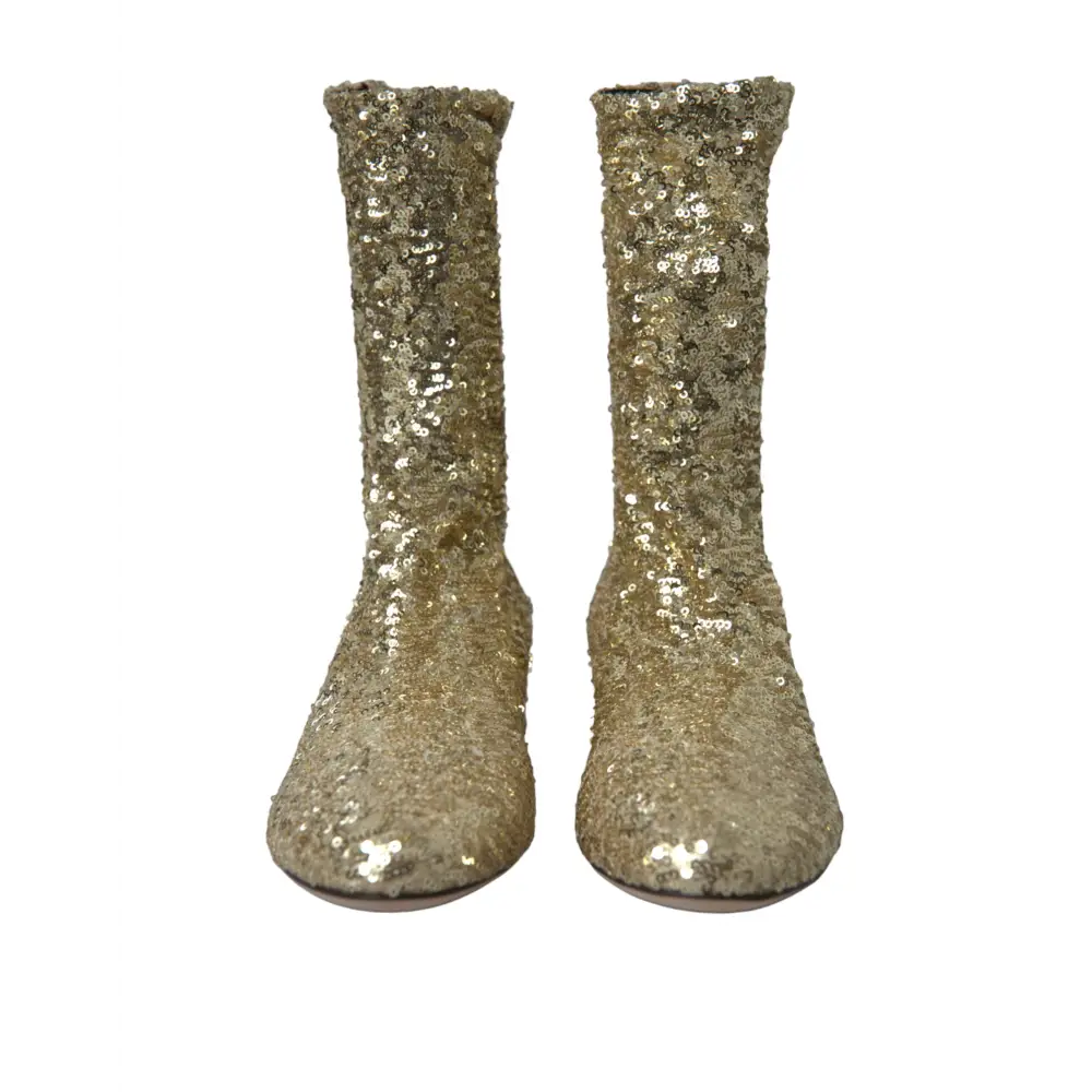 Dolce & Gabbana Gold Pailletten kurze Stiefel Stretch Schuhe