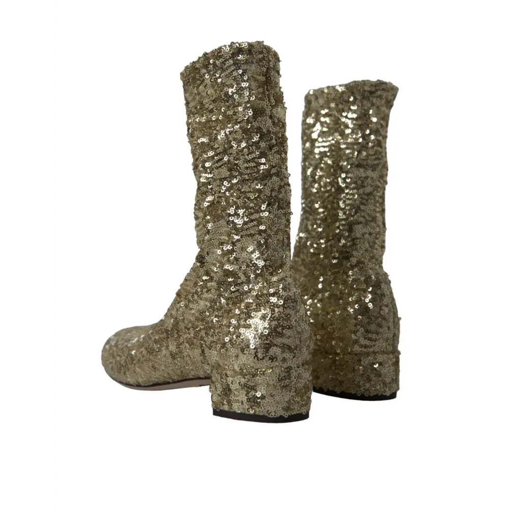 Dolce & Gabbana Gold Pailletten kurze Stiefel Stretch Schuhe