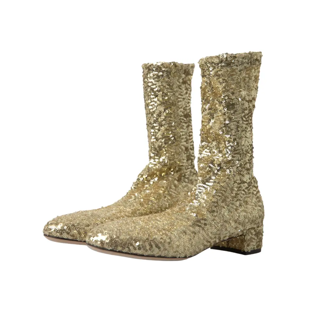 Dolce & Gabbana Gold Pailletten kurze Stiefel Stretch Schuhe
