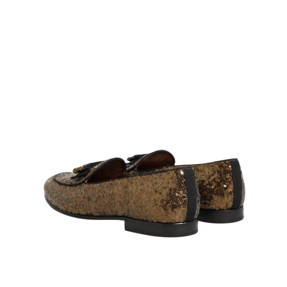 Dolce & Gabbana Gold Pailletten Slip On Loafers Männer Kleid Schuhe - EU44/US11