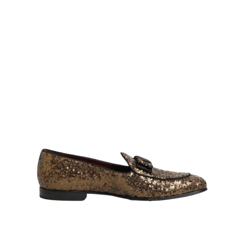 Dolce & Gabbana Gold Pailletten Slip On Loafers Männer Kleid Schuhe - EU44/US11
