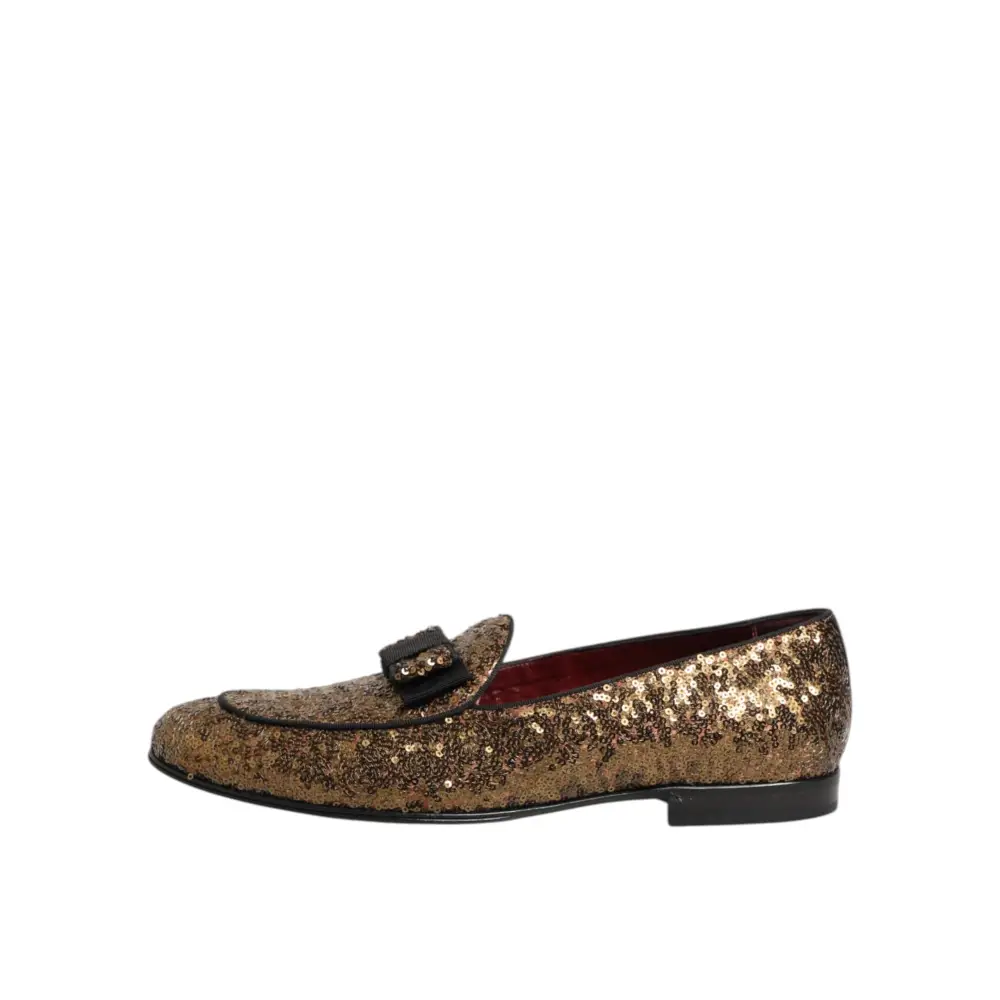 Dolce & Gabbana Gold Pailletten Slip On Loafers Männer Kleid Schuhe - EU44/US11