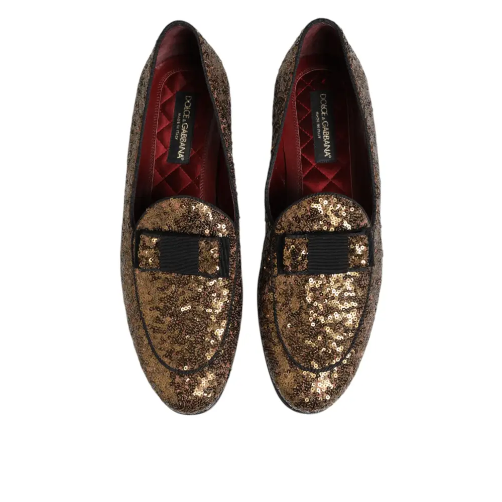 Dolce & Gabbana Gold Pailletten Slip On Loafers Männer Kleid Schuhe - EU44/US11