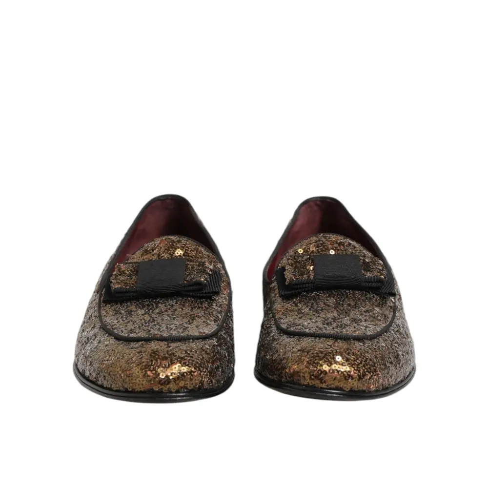 Dolce & Gabbana Gold Pailletten Slip On Loafers Männer Kleid Schuhe - EU44/US11